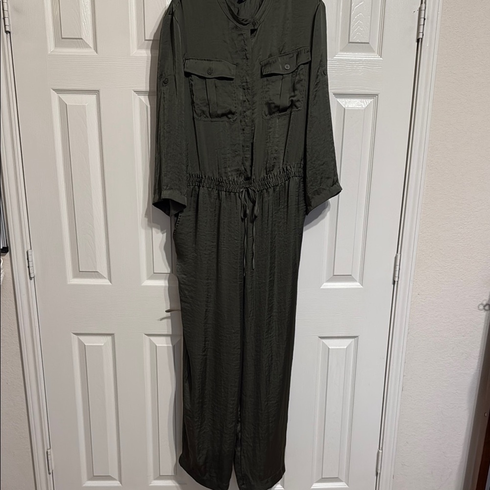 Dkny Green Jumpsuit with Relaxed Silhouette and Drawstring Waist